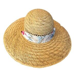 CAPPELLI STRAWORLD Sun Hat With  Cute Floral Tie Very Nice For Beach.